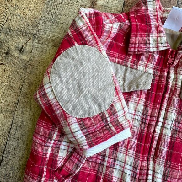 Baby Q red plaid jacket boys 6-9 months lining bear lodge design elbow patches - Picture 3 of 7